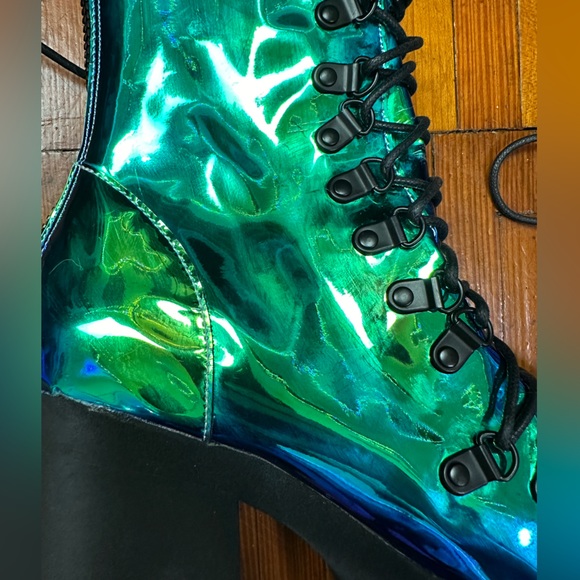 Rare boot metallic teal moonstone heel platform current mood rave festival edm - Picture 12 of 14